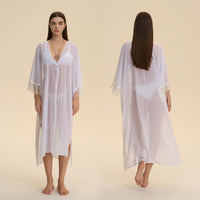 Chiffon Tassel Blouse Robe, Loose-fitting Sheer Sleepwear