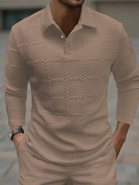 Mens Solid-Color Lapel Front-Button Long-Sleeve Polo Shirt