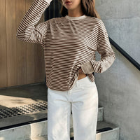 SpringSummer Fashionable Commuter Striped Long Leeve Top