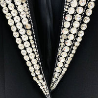 Socialite Temperament Exquisite Rhinestone Beaded One Button Slim Suit Jacket