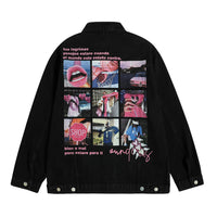 Funny Printed Jiugong Plaid Denim Clothes Jacket