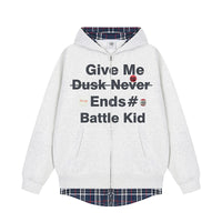 Retro Fake Two-piece Letter Splicing Plaid Hooded Sweater