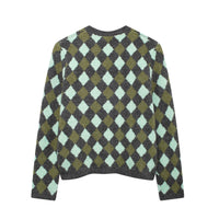 Diamond Pattern Jacquard Round Neck Knitted Cardigan Jacket
