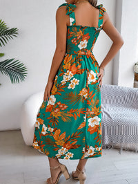 Women's Floral Print Tie Waist Camisole Beach Vacation Maxi Dress