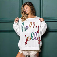 Letter Crew Neck Long Sleeve Loose Casual Christmas Pullover Sweater