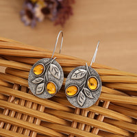 Women's Retro Floral Orange Gemstone Earrings