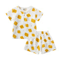 Cotton And Linen Short Sleeve Shorts Suit Round Neck Cartoon Printing