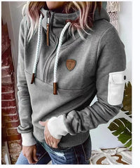 Half Zipper Patchwork Sweater Women