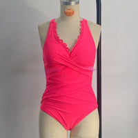 Cross Strap Pleating Type Slim Fit One-piece Swimsuit Women
