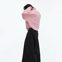High Collar Pleated Lace Solid Color Shirt Simple
