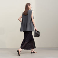 Commuter-Style Handmade 3D Calla Lily Embellished Shoulder-Padded Waistcoat
