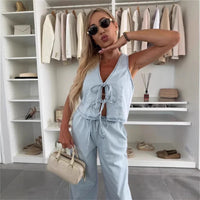 Lace-up Wide-leg Jeans Fashion Denim Set Womens