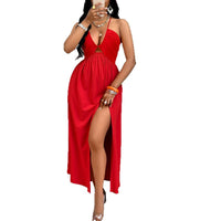 Deep V-neck Drawstring Halter Dress