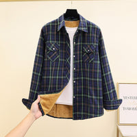 Fleece-Lined Thickened Plus-Size Plaid Shirt For Women