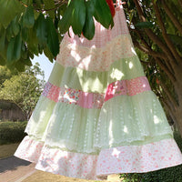 Women's Lace-trimmed Floral Patchwork High-waisted Skirt