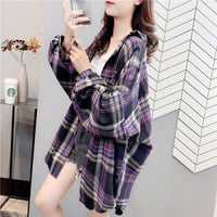 Loose-fitting Korean-style Plaid Shirt For Women