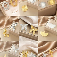 Oval Stainless Steel Earrings, Trendy Geometric Heart Texture, 18K Gold Plated Ear Studs, Titanium Steel