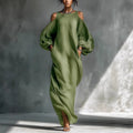 Womens Long-Sleeve Off-Shoulder Mid-Waist Dress