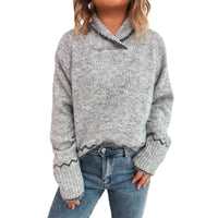 Simple Commute Half Turtleneck Lapel Contrast Color Knitted Pullover Sweater