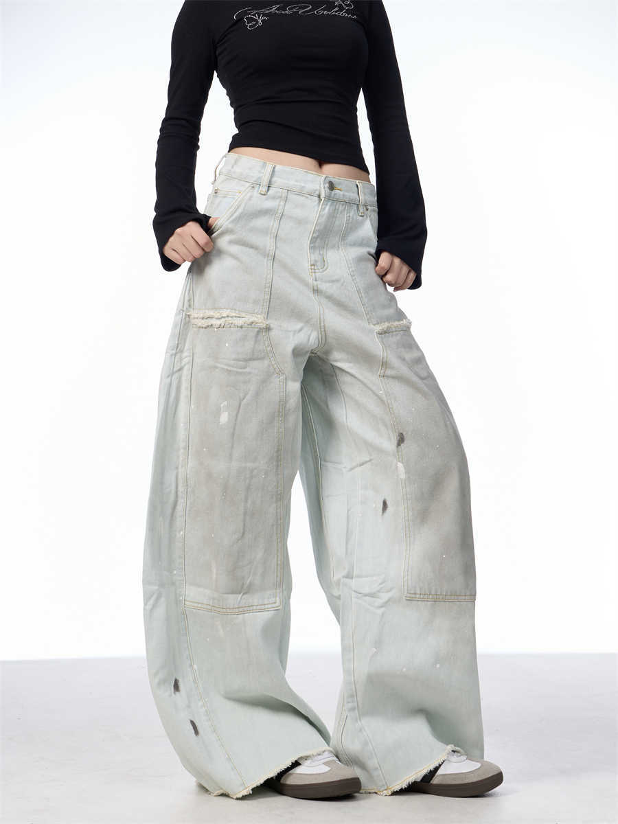 Women's Loose Retro Washed Distressed Machete Jeans