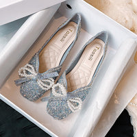 New Square Toe Flats Classic Style Rhinestone Pearl Shoes