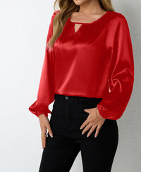 Women's Silk-like Pleated Long-sleeved Satin Top