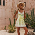 Casual Floral Slip Dress With V-Neck Slim Fit Made Of Linen