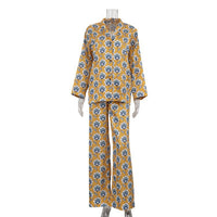 Womens Floral V-Neck Loose Long-Sleeve Jumpsuit With Elastic Pants