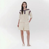 European And American Fashion Casual Preppy Style Collar Color Crocheted Knitted Pullover