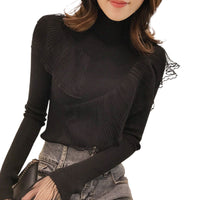 Women's Lace Patchwork Ruffled Sweater