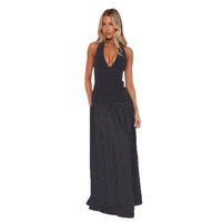Split-waist Polka-dot Backless V-neck Dress