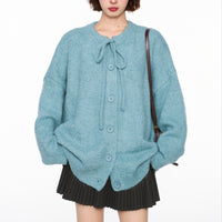 Lace-up Crew Neck Single-breasted Sweater Coat