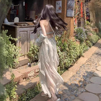 Printed Figure-flattering Resort-style Backless Slip Dress For Women