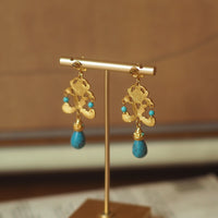 Vintage Palace Style Turquoise Earrings - Handcrafted Floral Carved Drop Earrings