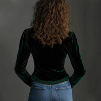 Women's Retro Fashion V-Neck Puff Sleeve Shirt