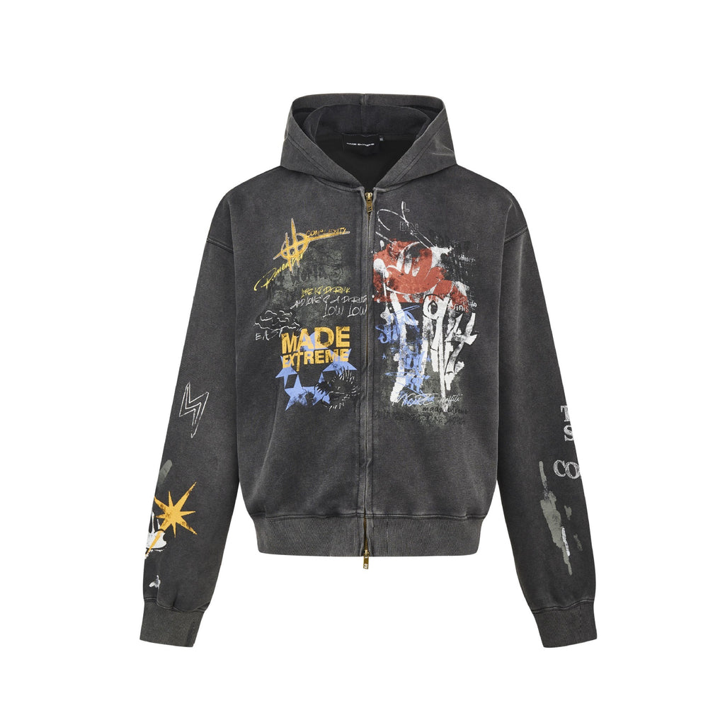 Printed Hooded Men's Autumn And Winter Hip Hop Jacket