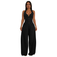 Fashionable Pocketed Sleeveless Backless Casual Jumpsuit