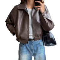 Leather Retro Jacket Long-sleeved Leather Coat