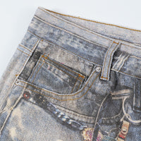 3D Digital Printed Chain Denim Shorts