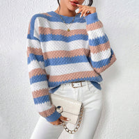 Autumn And Winter Round Neck Long Sleeve Striped Loose Casual Sweater