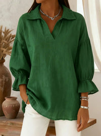 Casual Relaxed-fit Fashionable Long-sleeve Top With A Turn-down Collar