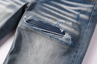 Mens Slim-Fit Denim Jeans With Ripped Patches