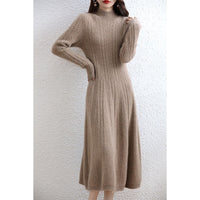 Base Skirt Paired With A Dress Featuring A High-neck Design And A Length Below The Knee