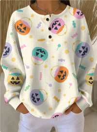 Womens Printed Three-Button Stand-Up Collar Sweatshirt Top