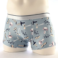 Cartoon Men's Boxer Panties Ice Silk Print Floral Mid-waist Breathable Boxers