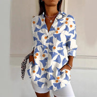 Womens Floral And Green Leaf-print Long-sleeve Blouse