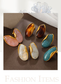 European And American Retro Irregular Amber Powder-white-blue Gradient-dyed Gold-edge Ear Ring, Non-fading, 18K Gold-plated, Exclusive Small-sized Earrings