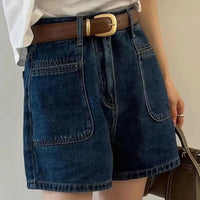 Short High-waisted Slimming Wide-leg Retro Pants In Vintage Blue