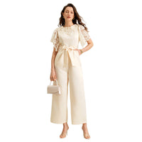Womens Versatile Solid-Color Casual Satin Jumpsuit