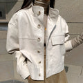 Autumn Simple Versatile Stand Collar Single-breasted Loose Long Sleeve